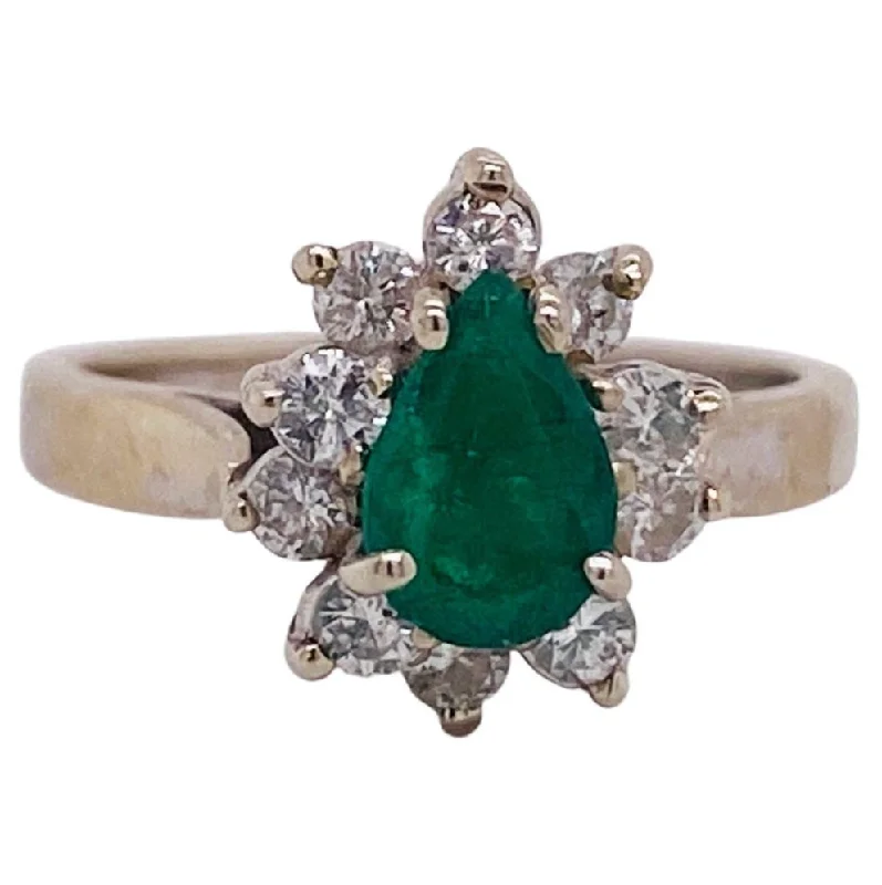 Pear Emerald Halo Ring