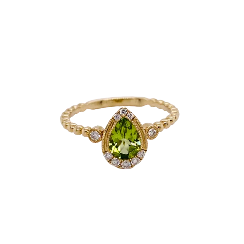 personalized coordinates ring custom Pear Shaped Peridot Ring