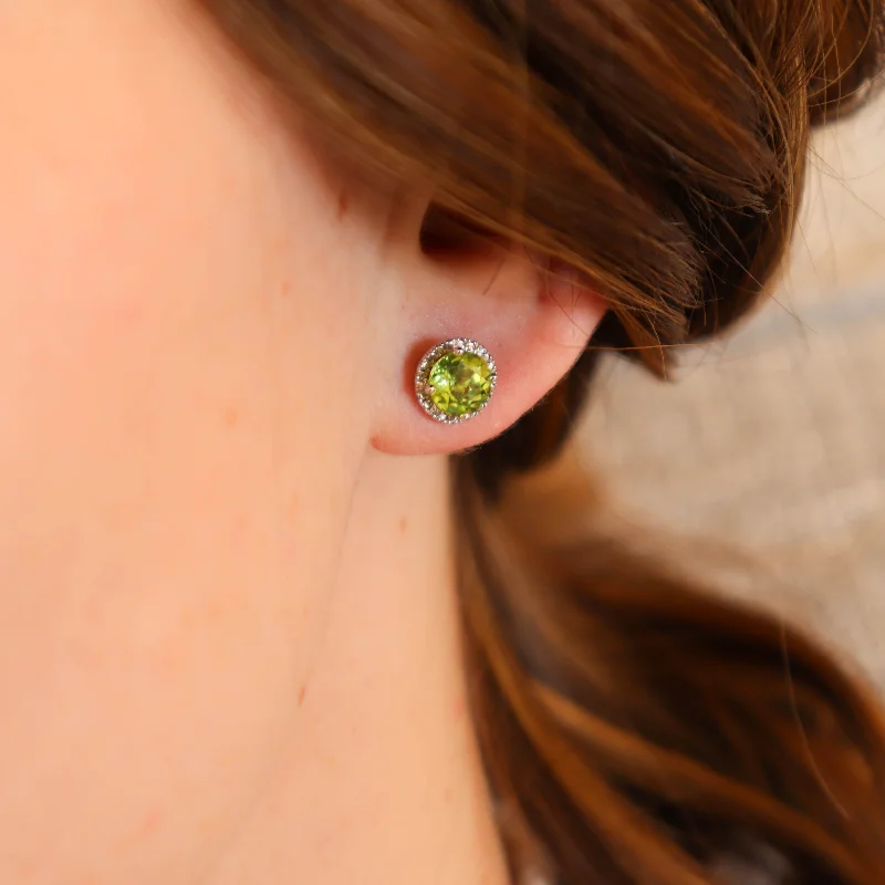 celestial crescent moon bracelet Peridot + Diamond Halo Studs