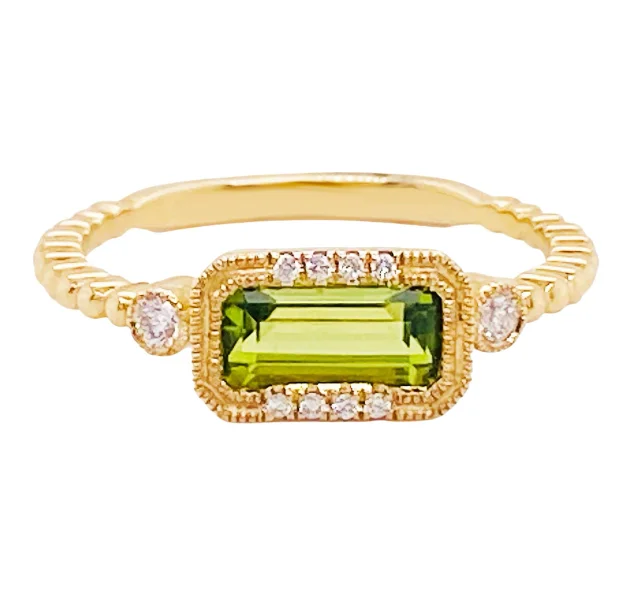 sterling silver lotus ring Horizontal Peridot & Diamond Ring