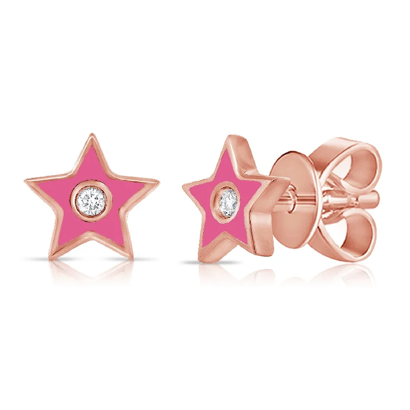 classic diamond solitaire necklace Pink Enamel & Diamond Mini Star Studs made in 14Kt Gold classic diamond solitaire necklace Pink Enamel & Diamond Mini Star Studs made in 14Kt Gold
