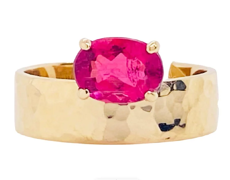 chunky gemstone cuff bracelet Pink Tourmaline Oval Hammered Ring