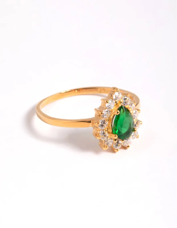 real tourmaline birthstone ring Gold Plated Sterling Silver Green Pear Ring