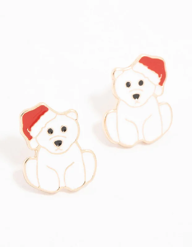 black pearl earrings classic White Polar Bear Gold Stud Earrings