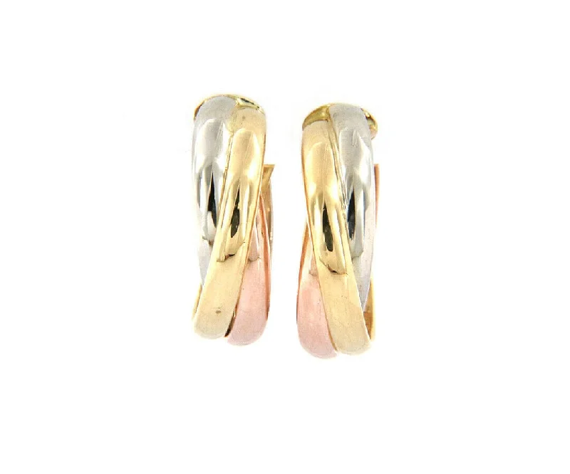 Polished Tri-Gold Twist Hoop Earrings in 18K