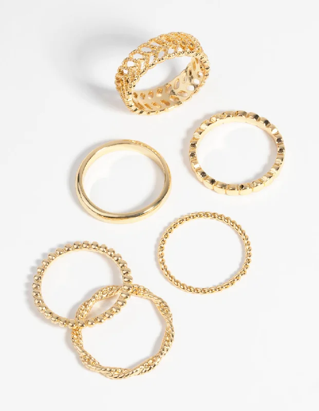 customized infinity bracelet Gold Plated Textured Ring 6-Pack