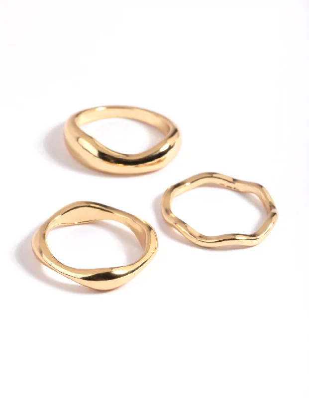 handmade gold nugget ring Gold Plated Molten Band Ring Pack