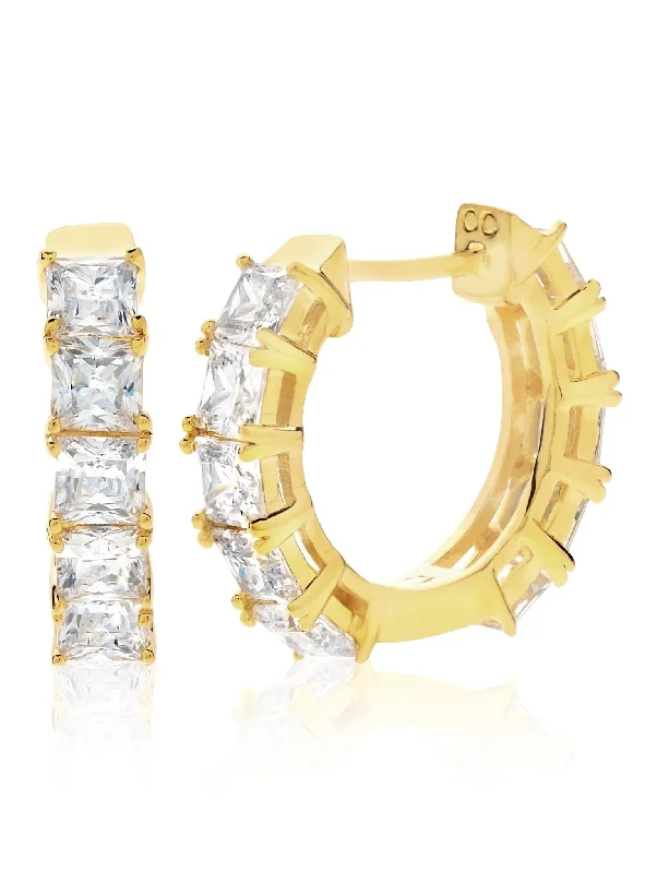 Princess Hoop Earrings Finished in 18kt Yellow Gold