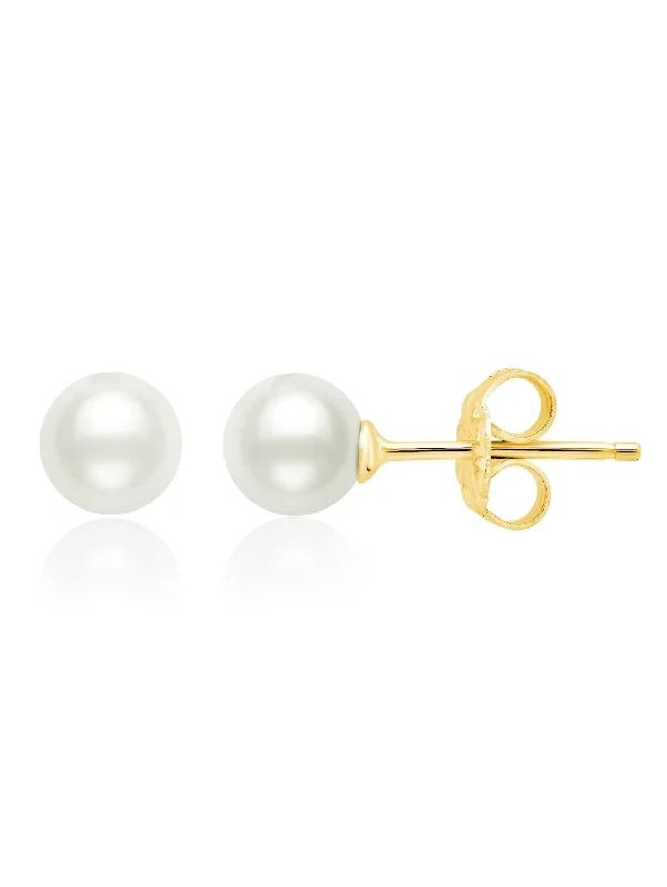 Genuine Pearl Stud Earrings In 18kt Yellow Gold