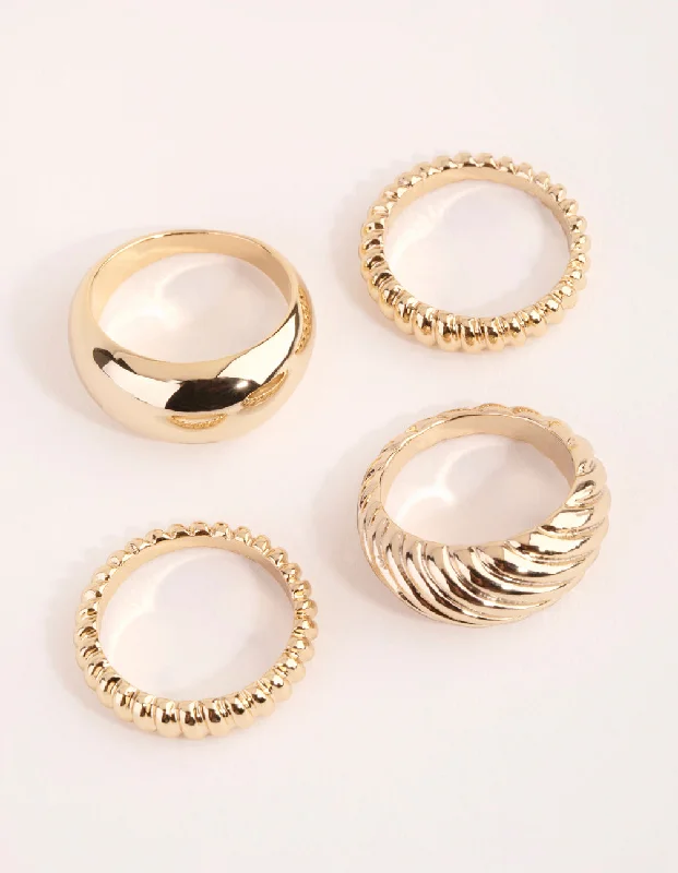 bold statement cuff bracelet Gold Plated Twisted & Plain Ring Set
