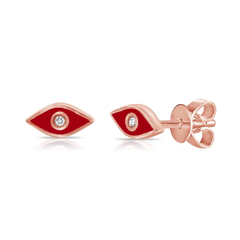 eternity ring for anniversary Red Evil Eye & Hamsa Diamond Stud