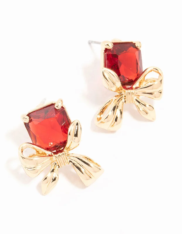 evil eye protection bracelet Red Stone & Gold Bow Stud Earrings