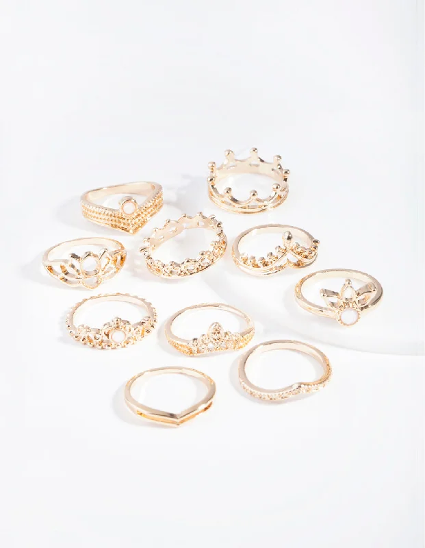 small diamond nose stud Gold Princess Opal Ring 10-Pack