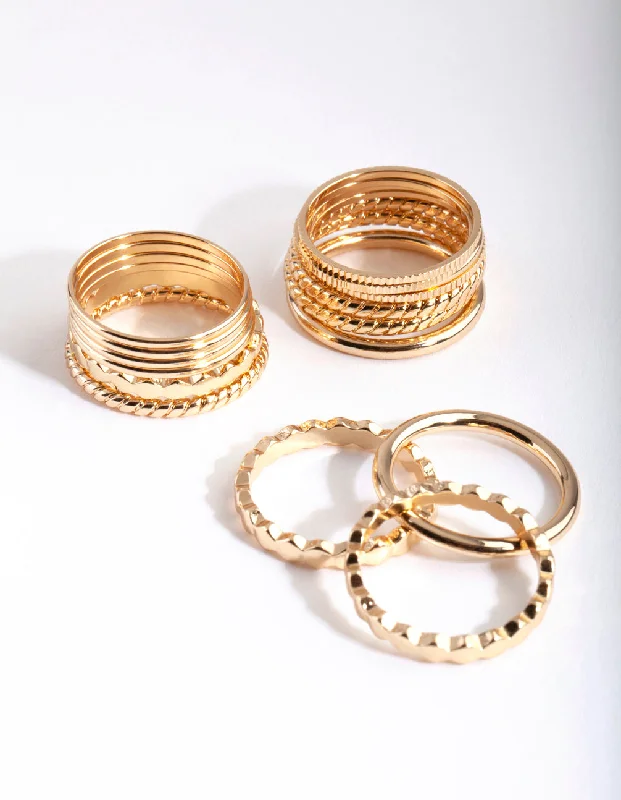vintage cameo brooch jewelry Gold Textured Band Ring 8-Pack