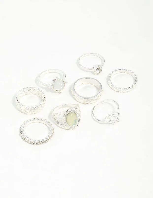 chunky chain necklace trendy Silver Crosshatch Ring 8-Pack