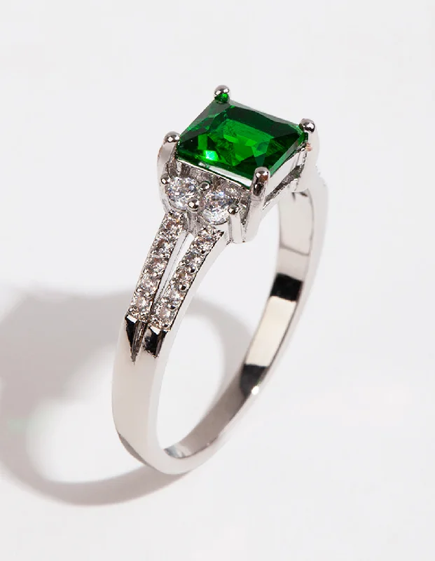 amethyst gemstone engagement ring Rhodium Square Emerald Cubic Zirconia Ring