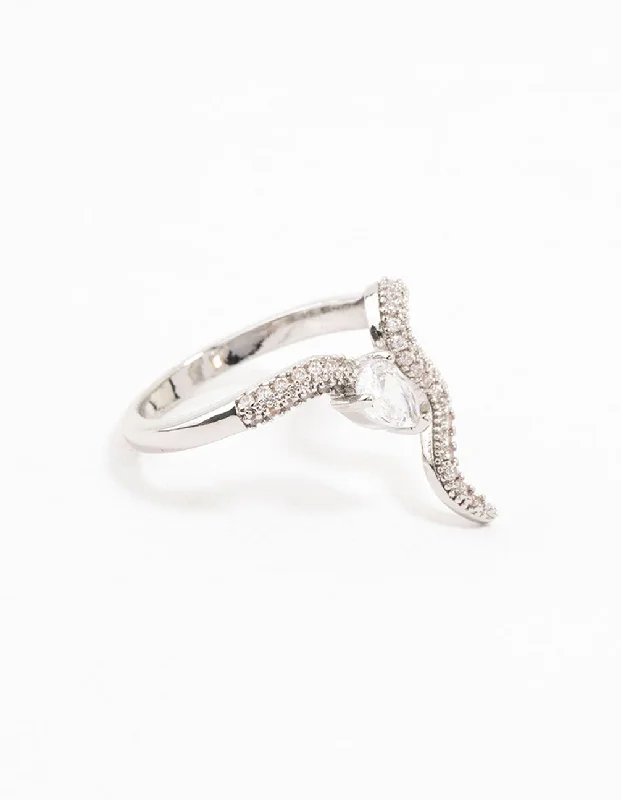 chunky silver hoop earrings Rhodium Pave Cubic Zirconia Snake Ring