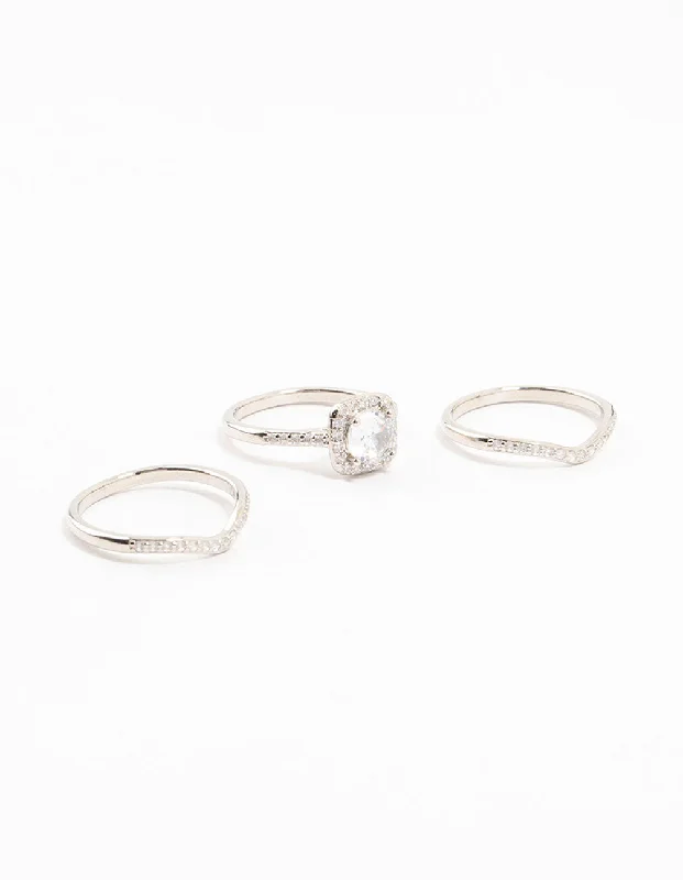 sterling silver infinity loop ring Rhodium Pointed & Halo Ring Pack