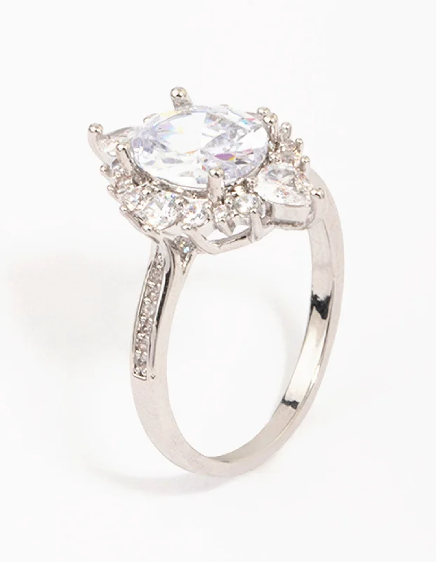 natural garnet gemstone ring Rhodium Shining Star Cubic Zirconia Ring