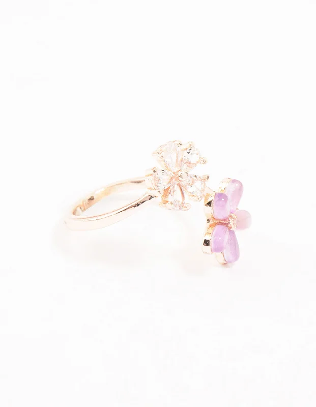 rustic wooden bead bracelet Rose Gold Double Cubic Zirconia Wrapped Ring