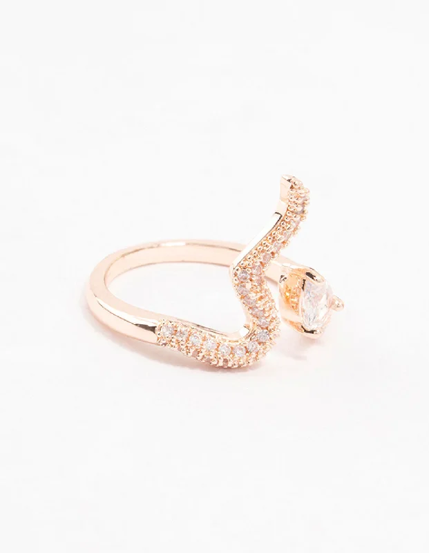 gold and diamond nose stud Rose Gold Pave Crystal Snake Ring
