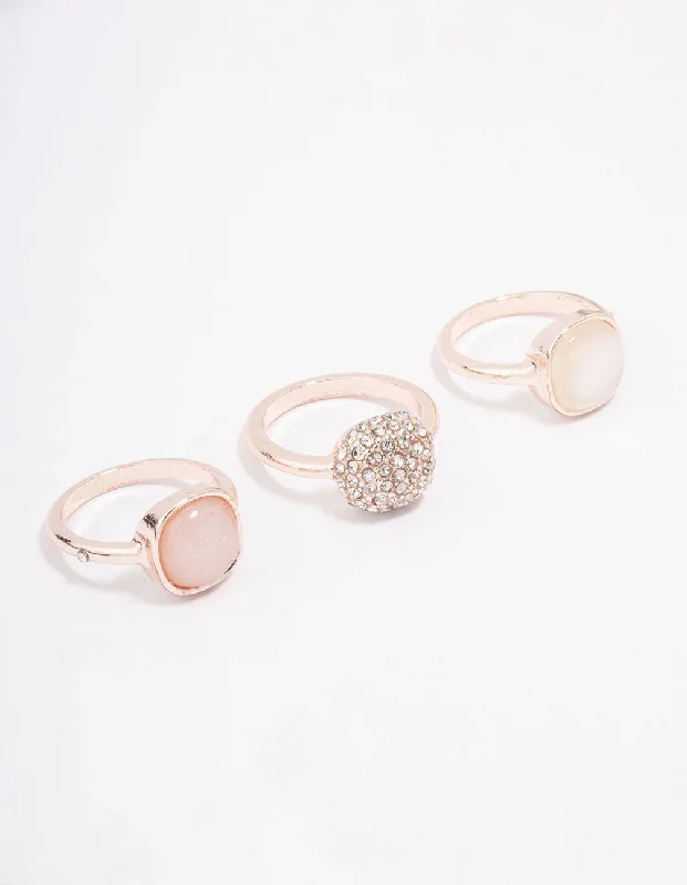 vintage filigree locket necklace Rose Gold Pave Stacking Ring 3-Pack