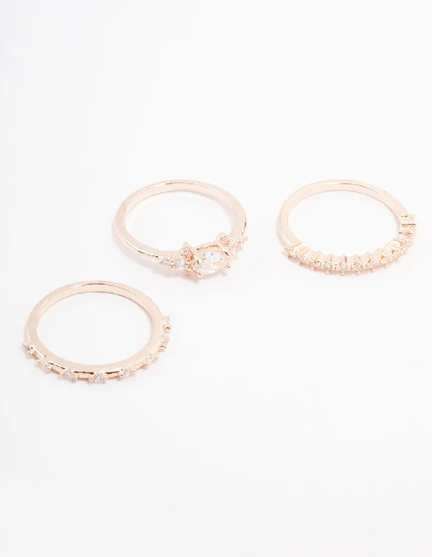 wedding band with diamonds Rose Gold Marquise Stacking Ring 3-Pack