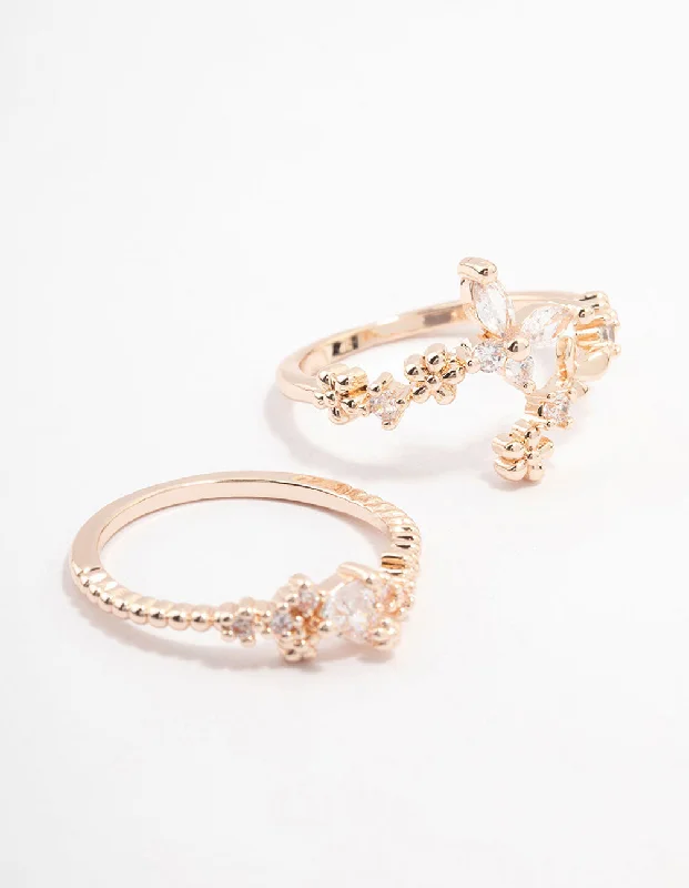 natural jade ring Rose Gold Plated Floral Stone Stacking Ring Pack