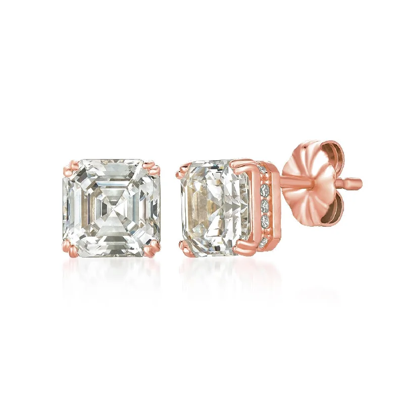 boho macrame bead anklet Royal Asscher Cut Stud Earrings Finished in 18kt Rose Gold