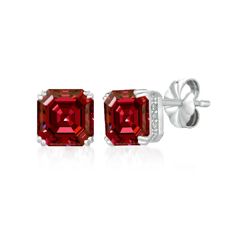 gemstone infinity bracelet Royal Asscher Cut Earrings Ruby Color Stone Finished In Pure Platinum