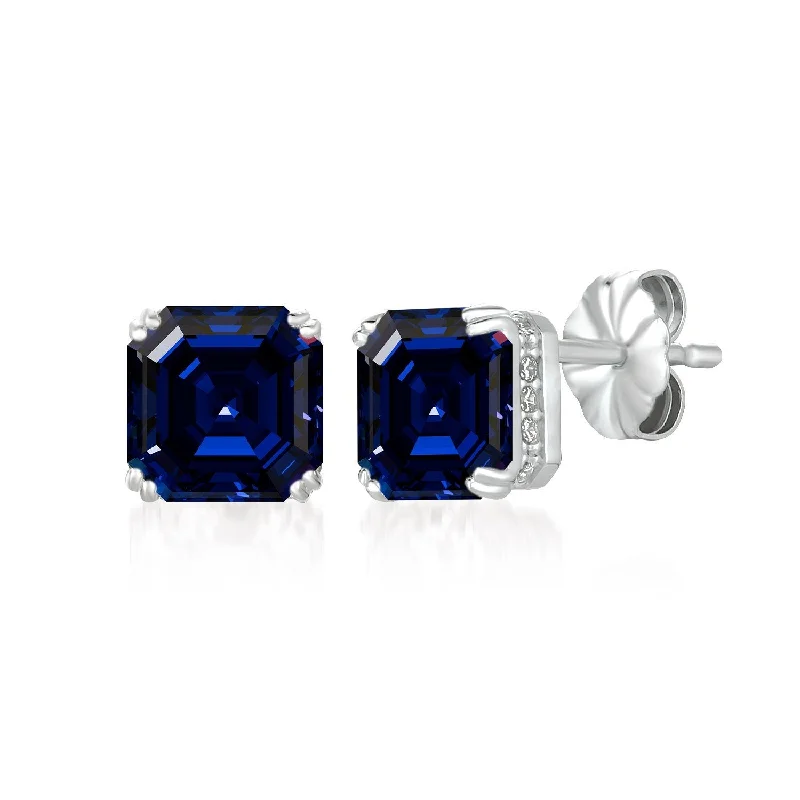 vintage floral engagement ring Royal Asscher Cut Earrings Sapphire Color Stone Finished In Pure Platinum vintage floral engagement ring Royal Asscher Cut Earrings Sapphire Color Stone Finished In Pure Platinum