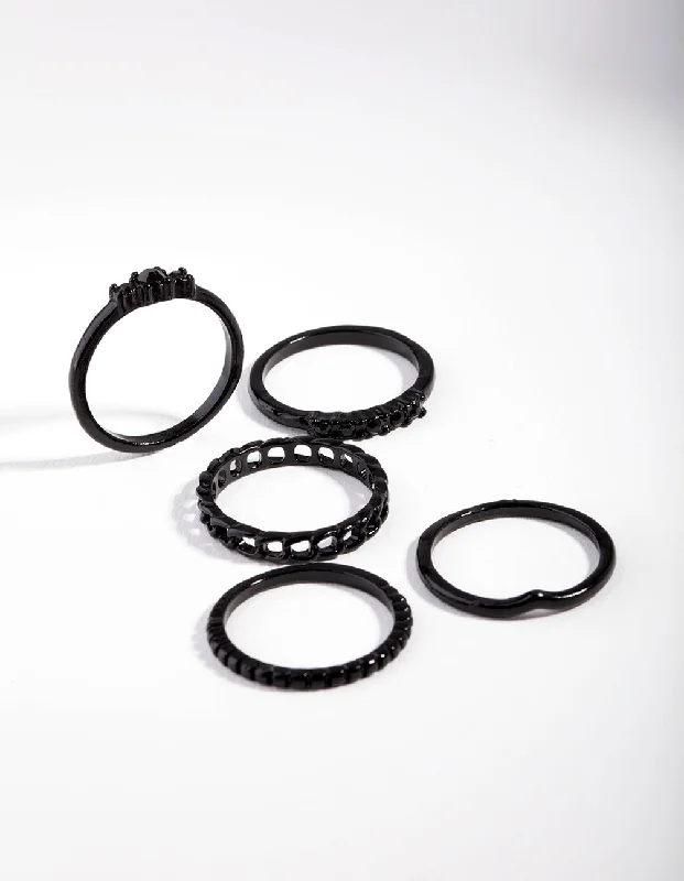 unique promise ring for girlfriend Black Diamante & Chain Ring 5-Pack