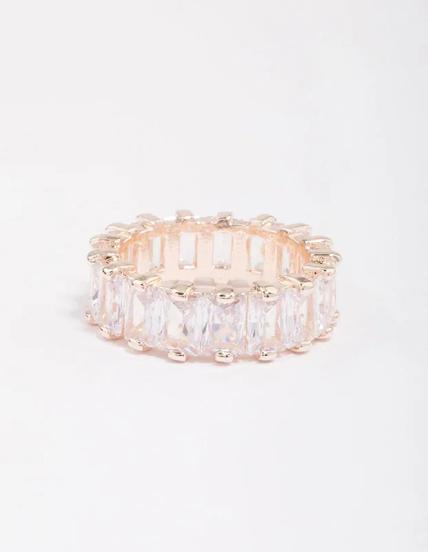 vintage rose gold cameo pendant Rose Gold Plated Cubic Zirconia Rectangle Band Ring