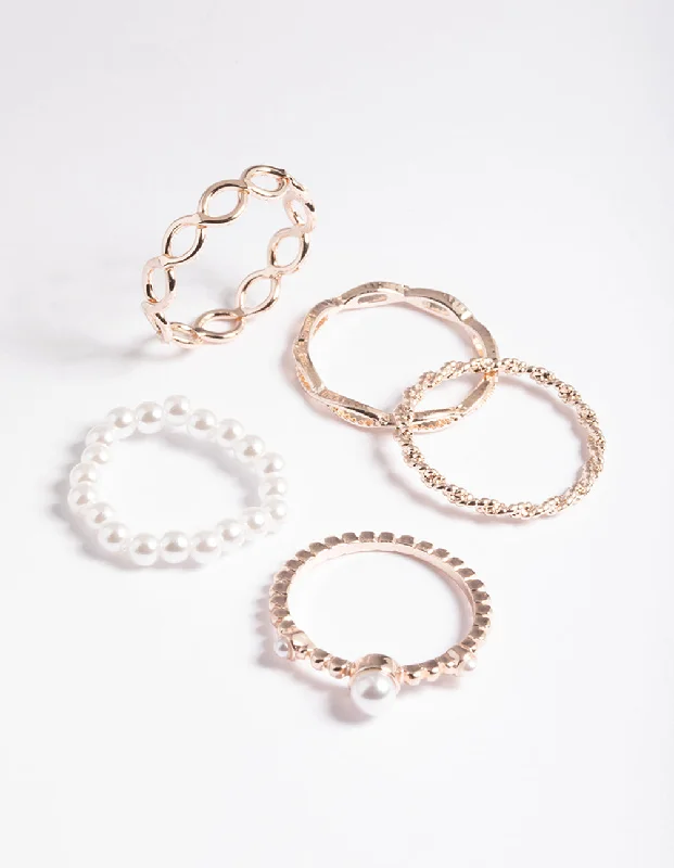 vintage pearl cluster earrings Rose Gold Pearl & Twist Ring 5-Pack