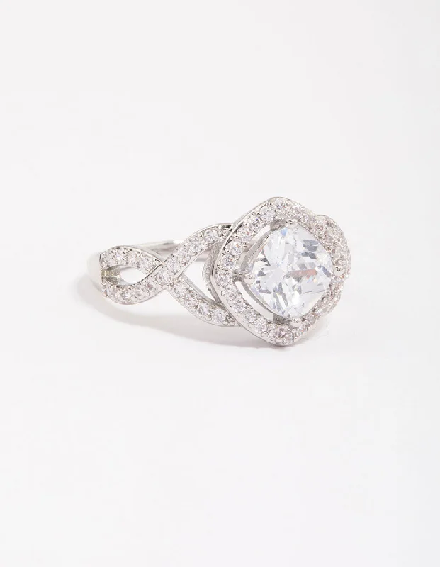 simple crystal earrings Rhodium Cushion Infinity Ring