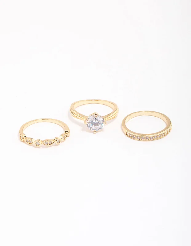 vintage citrine ring Gold Plated Cubic Zirconia Round Stone Ring Pack