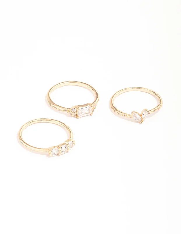 handcrafted raw crystal pendant Gold Plated Dainty Rectangle Ring Pack