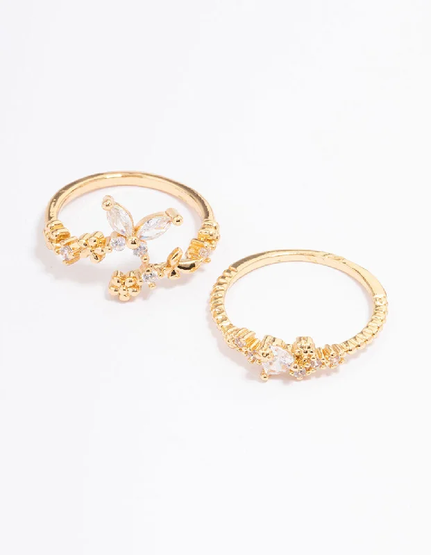real garnet stacking rings Gold Plated Floral Stone Ring Pack