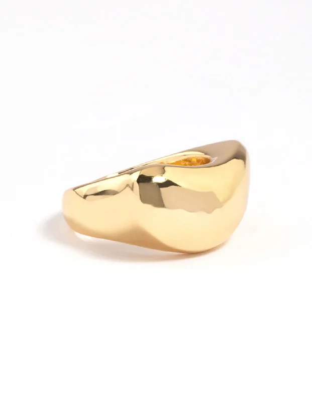 hammered gold disc necklace Gold Plated Moon Scoop Ring