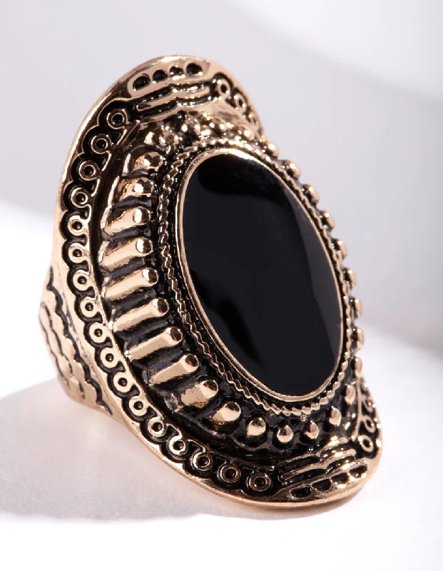 handmade macrame bracelet for men Antique Gold Oval Etched Border Ring