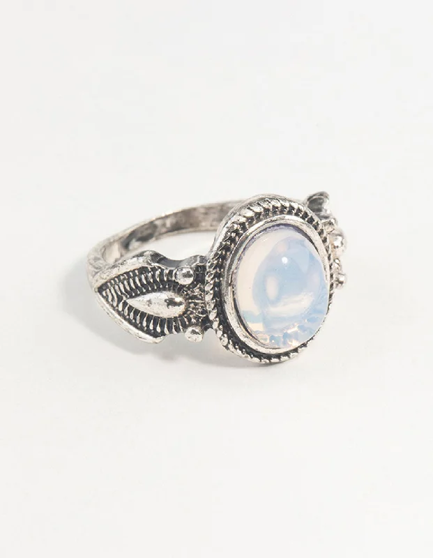 14k gold nose ring hoop Antique Silver Oval Moonstone Ring