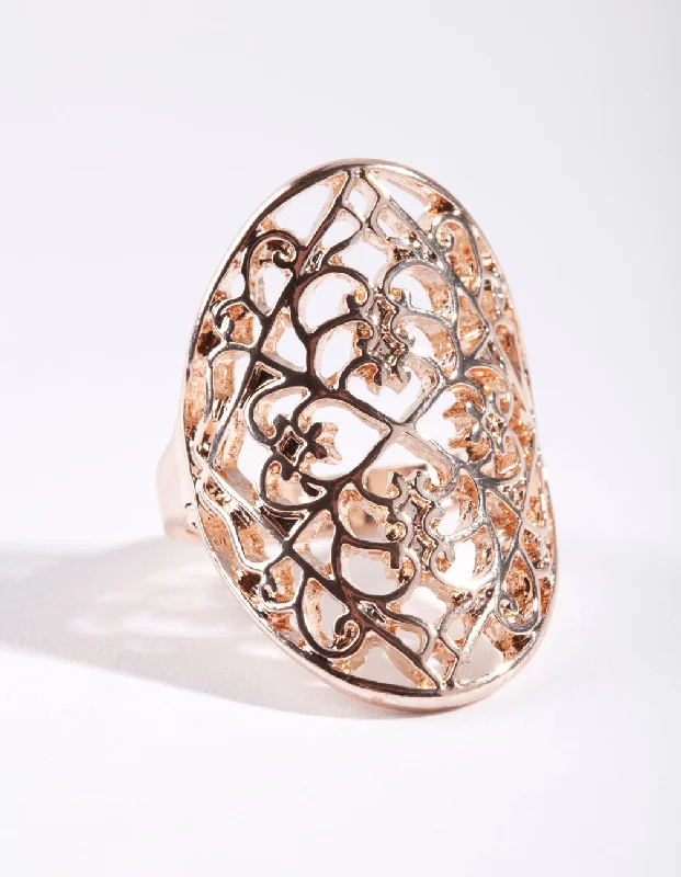 handcrafted silver cross pendant Rose Gold Filigree Shield Ring