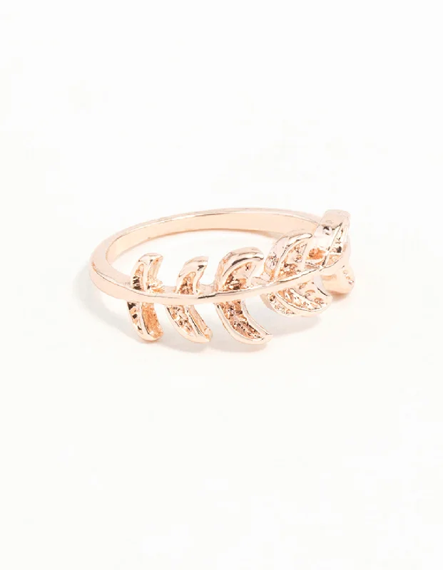 men’s engraved cuff bracelet Rose Gold Leaf Band Ring