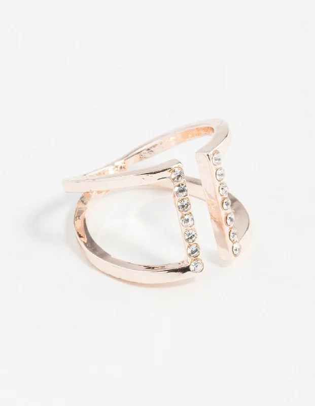 handcrafted beaded hoop earrings Rose Gold Open Diamante Ring
