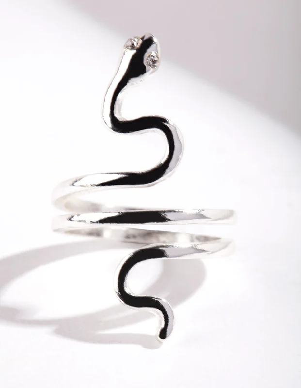 handcrafted opal inlay ring Silver Fine Snake Ring