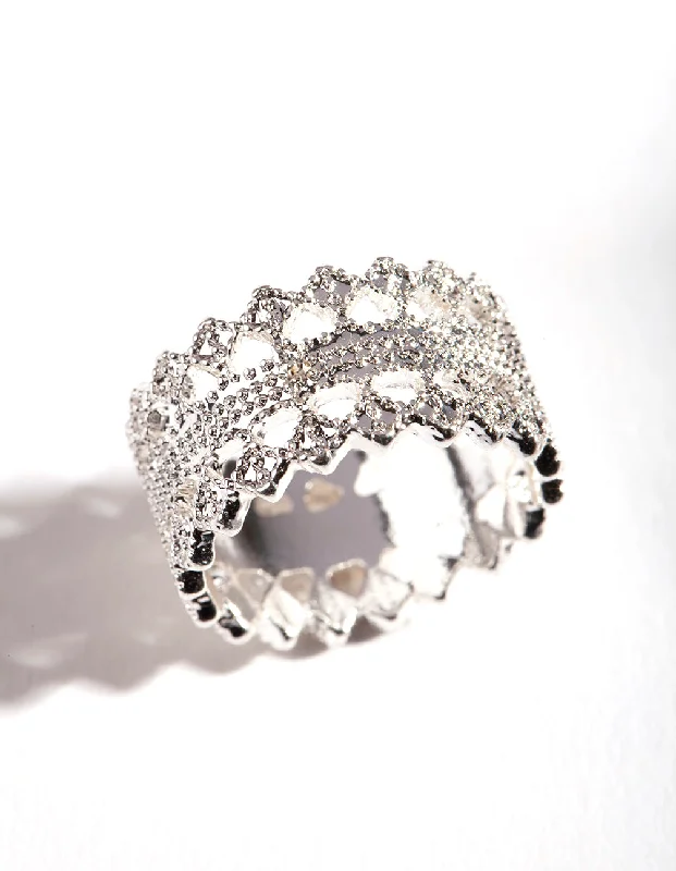 large statement turquoise ring Silver Lace Detail Ring