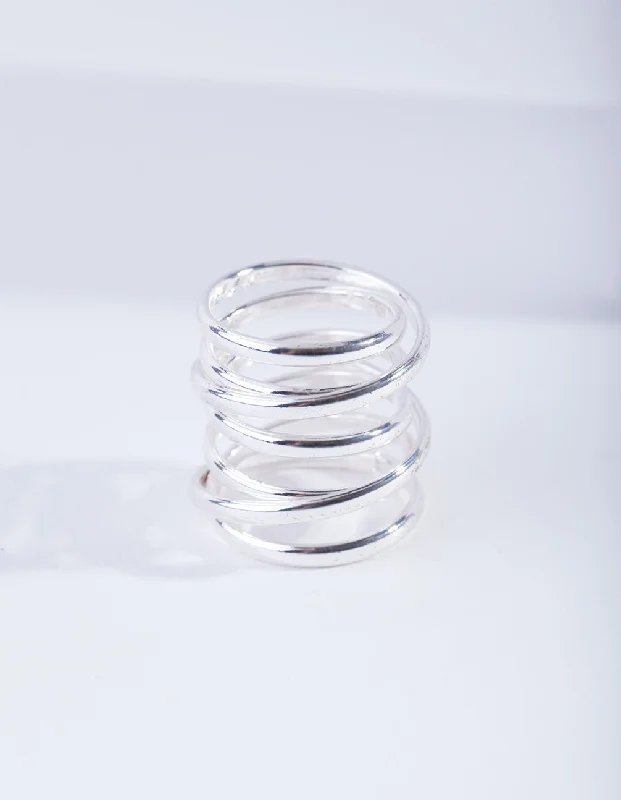 celestial moon and star bracelet Silver Layered Band Ring