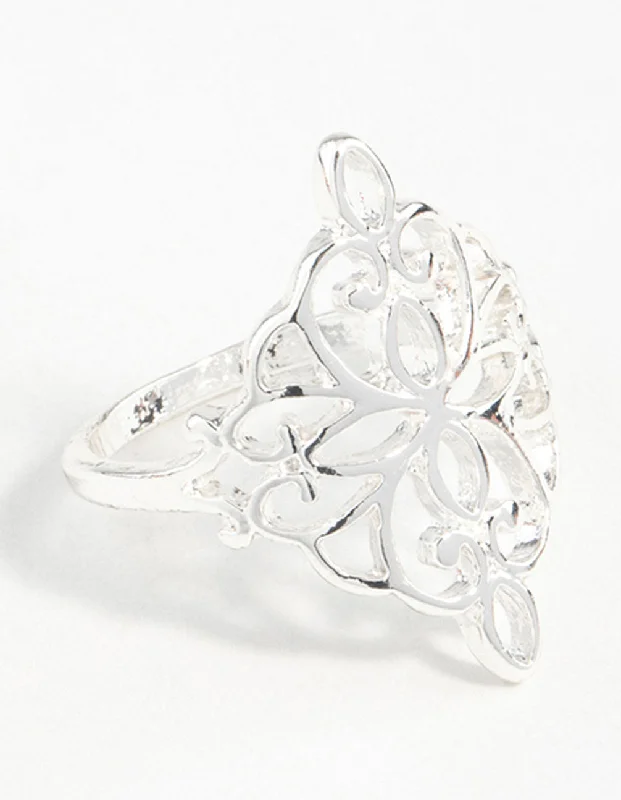 hammered sterling silver band Silver Metal Filigree Ring