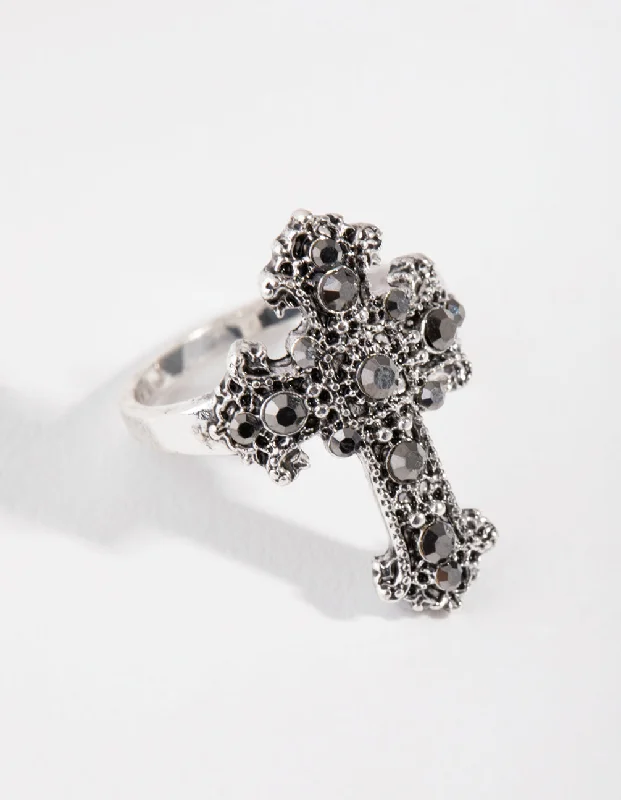 classic cubic zirconia pendant Antique Silver Antique Cross Ring