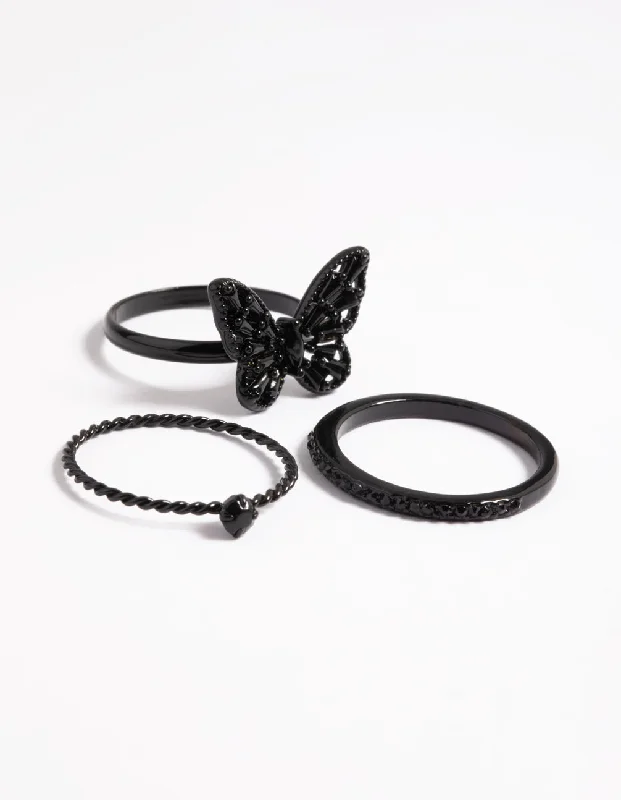 modern geometric gold ring Black Butterfly Ring Pack